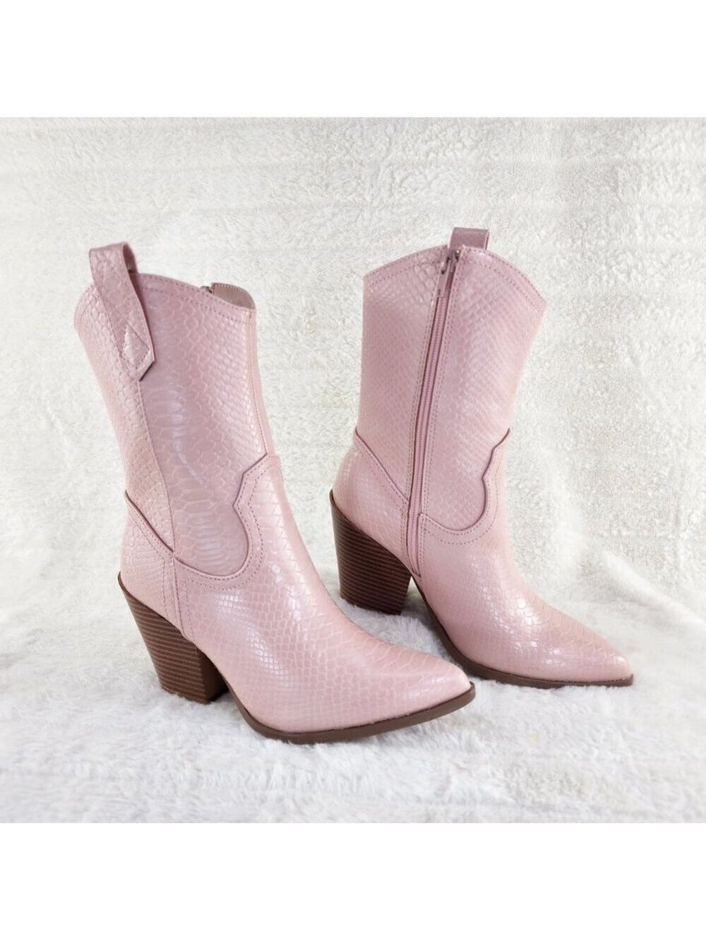 Dusty Pink Western Cowgirl Cow Boy Ankle Boots Slayer - Picture 6 of 10